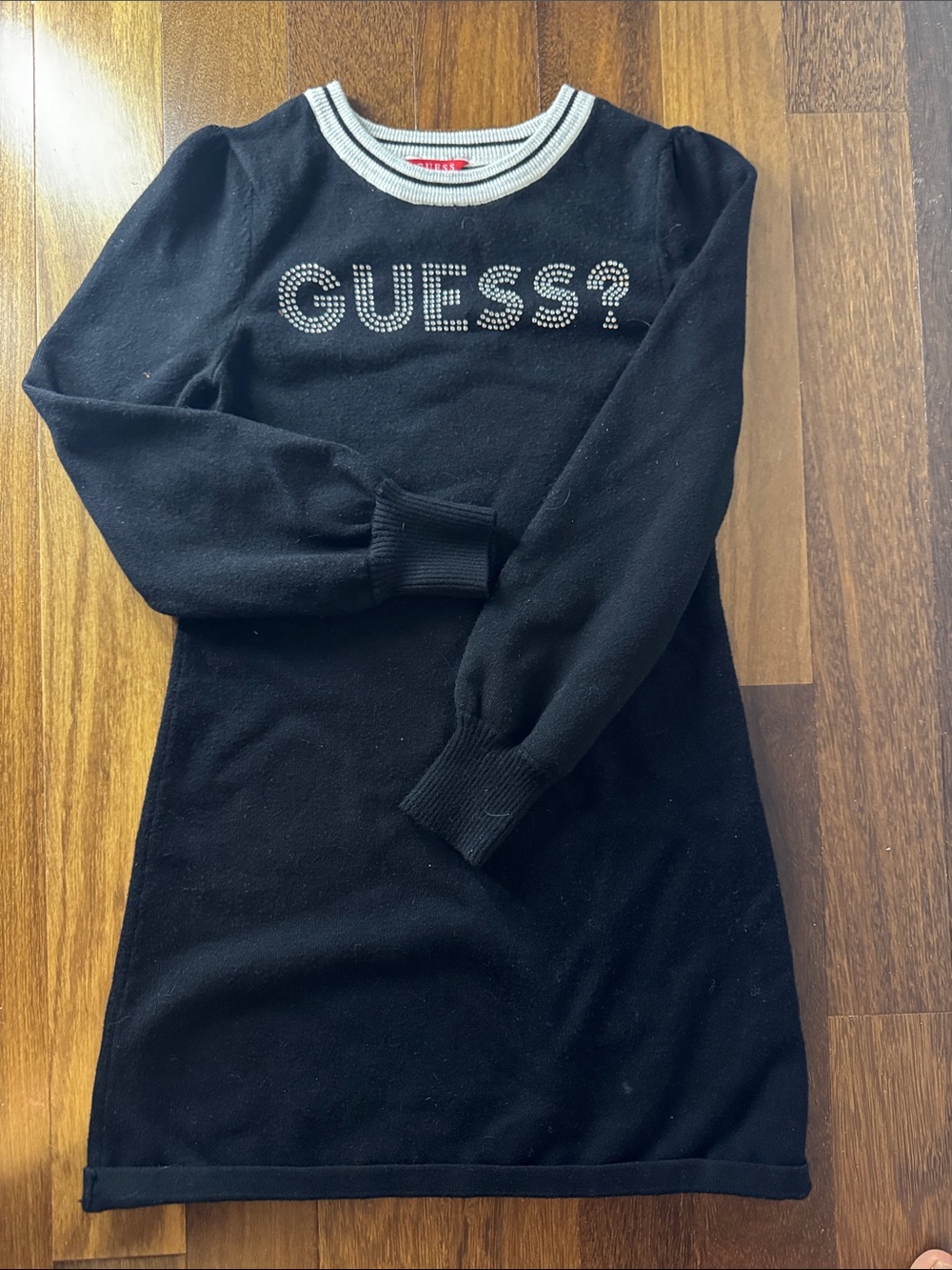 Guess Black Knit casmear Dress with Silver Rhinestone Logo
